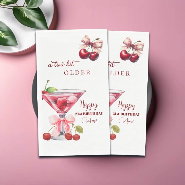 Chic A Tini Bit Older Cherry Martini 21st Birthday Paper Guest Towels (Creator Uploaded)