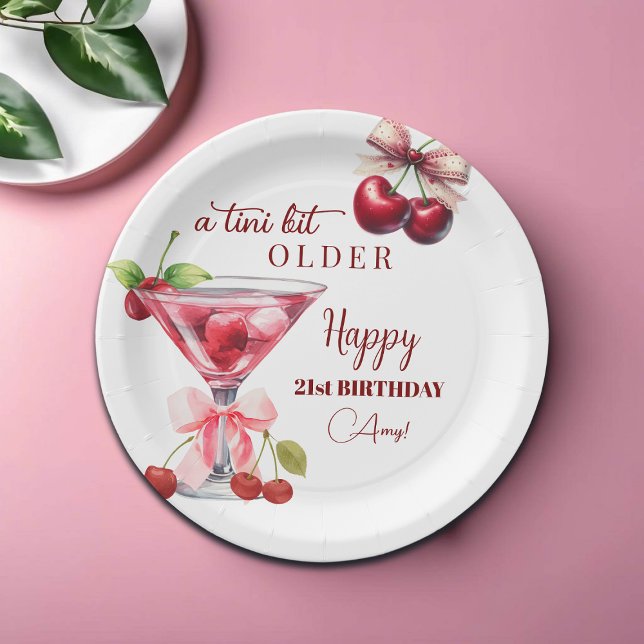 Chic A Tini Bit Older Cherry Martini 21st Birthday Paper Plates (Creator Uploaded)
