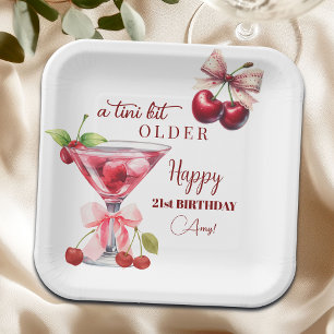Chic A Tini Bit Older Cherry Martini 21st Birthday Paper Plates