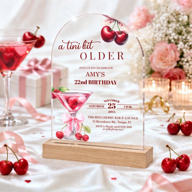 Chic A Tini Bit Older Cherry Martini 22nd Birthday Acrylic Invitations (Creator Uploaded)