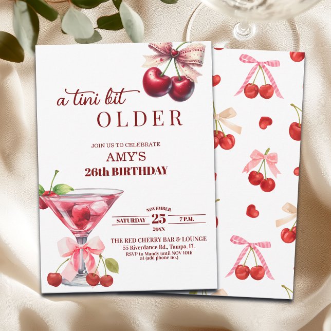 Chic A Tini Bit Older Cherry Martini 26th Birthday Invitation (Creator Uploaded)