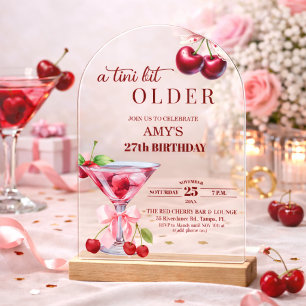 Chic A Tini Bit Older Cherry Martini 27th Birthday Acrylic Invitations