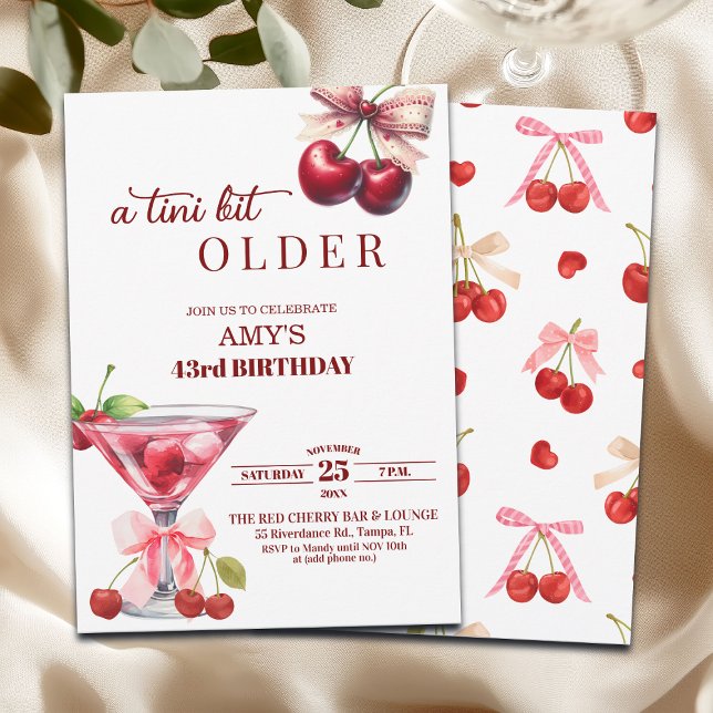 Chic A Tini Bit Older Cherry Martini 43rd Birthday Invitation (Creator Uploaded)