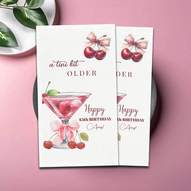 Chic A Tini Bit Older Cherry Martini 45th Birthday Paper Guest Towels (Creator Uploaded)