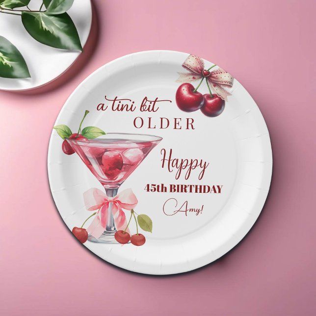 Chic A Tini Bit Older Cherry Martini 45th Birthday Paper Plates (Creator Uploaded)