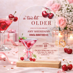 Chic A Tini Bit Older Cherry Martini 46th Birthday Acrylic Invitations