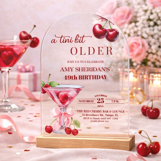 Chic A Tini Bit Older Cherry Martini 49th Birthday Acrylic Invitations (Creator Uploaded)