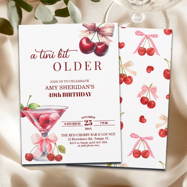 Chic A Tini Bit Older Cherry Martini 49th Birthday Invitation (Creator Uploaded)