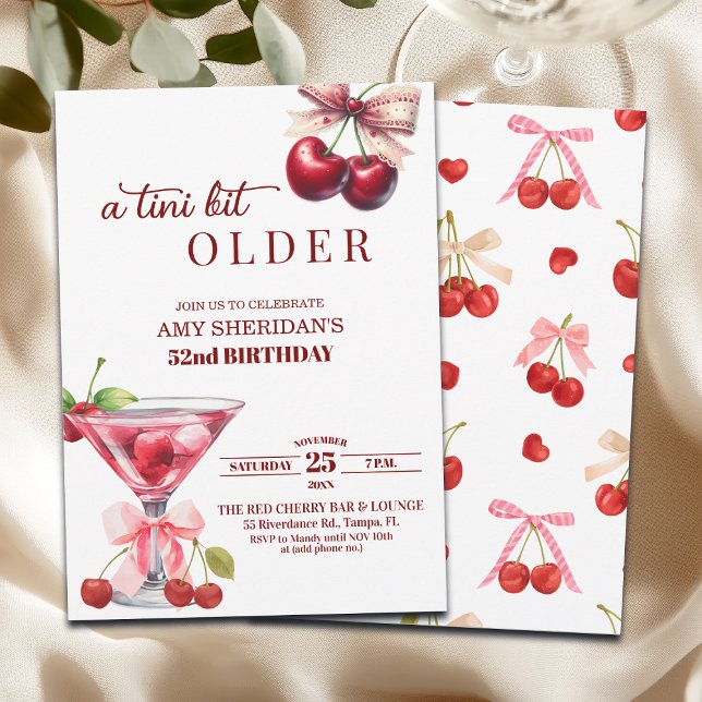 Chic A Tini Bit Older Cherry Martini 52nd Birthday Invitation (Creator Uploaded)