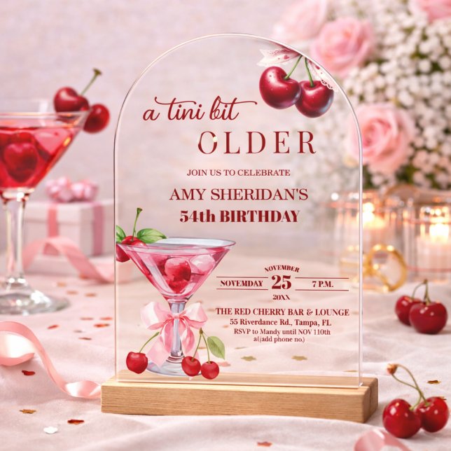 Chic A Tini Bit Older Cherry Martini 54th Birthday Acrylic Invitations (Creator Uploaded)