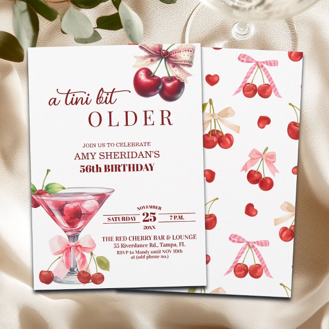 Chic A Tini Bit Older Cherry Martini 56th Birthday Invitation (Creator Uploaded)