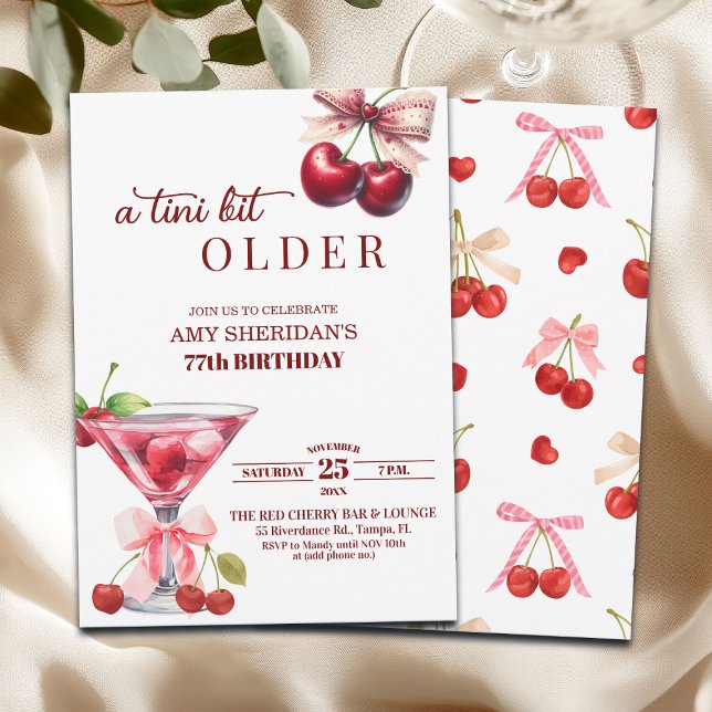 Chic A Tini Bit Older Cherry Martini 77th Birthday Invitation (Creator Uploaded)