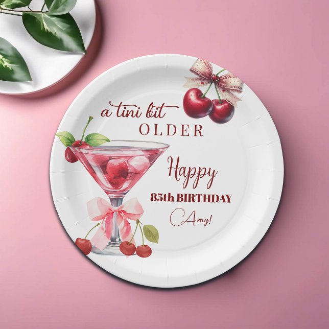 Chic A Tini Bit Older Cherry Martini 85th Birthday Paper Plates (Creator Uploaded)