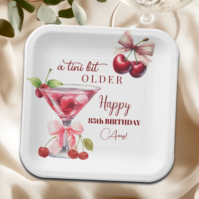 Chic A Tini Bit Older Cherry Martini 85th Birthday Paper Plates (Creator Uploaded)