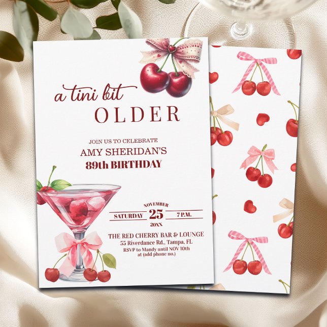 Chic A Tini Bit Older Cherry Martini 89th Birthday Invitation (Creator Uploaded)