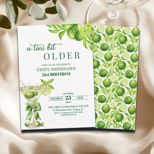 Chic A Tini Bit Older Lime Martini 21st Birthday Invitation (Creator Uploaded)
