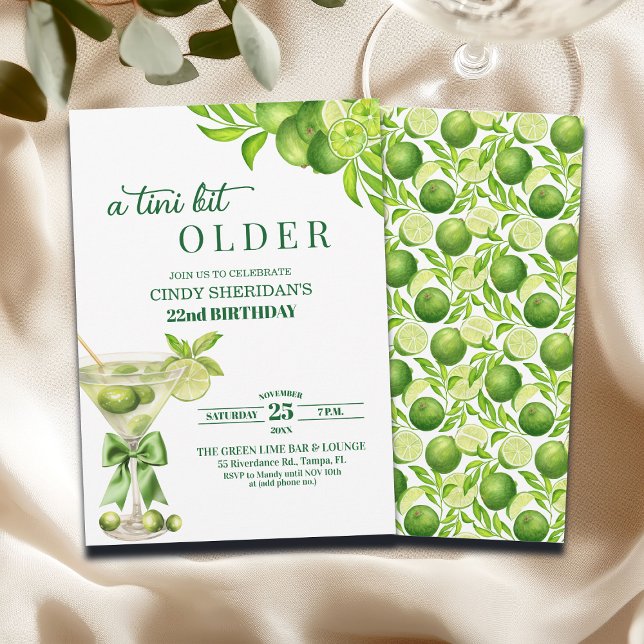 Chic A Tini Bit Older Lime Martini 22nd Birthday Invitation (Creator Uploaded)