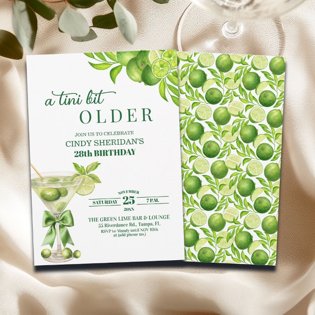 Chic A Tini Bit Older Lime Martini 28th Birthday Invitation (Creator Uploaded)