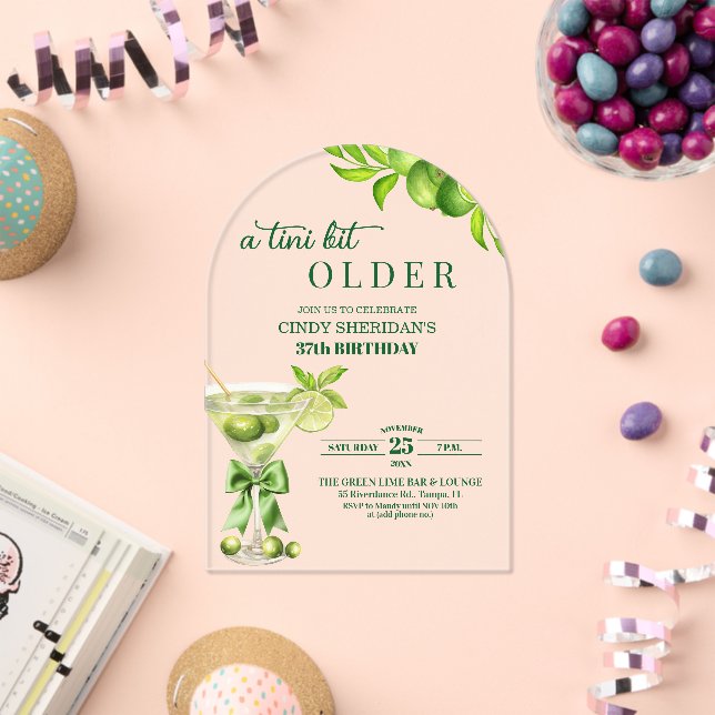 Chic A Tini Bit Older Lime Martini 37th Birthday Acrylic Invitations (Insitu (Celebration))