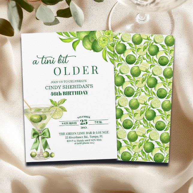 Chic A Tini Bit Older Lime Martini 46th Birthday Invitation (Creator Uploaded)