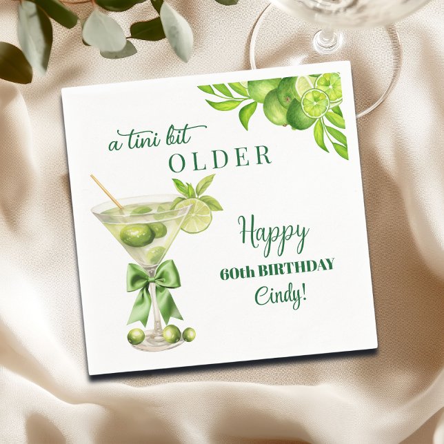 Chic A Tini Bit Older Lime Martini 60th Birthday Napkins (Creator Uploaded)