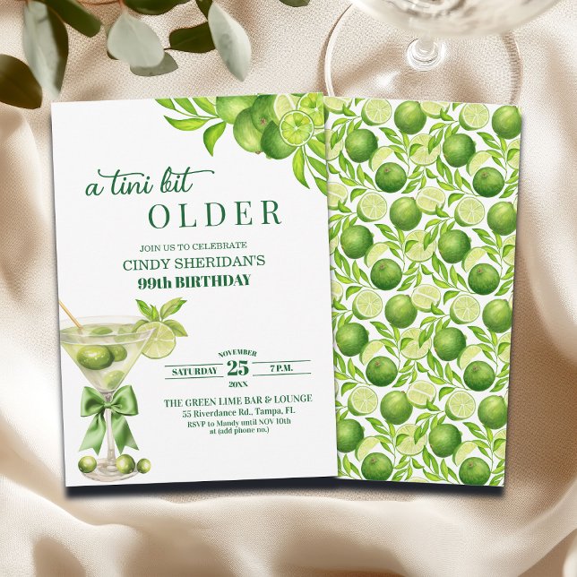 Chic A Tini Bit Older Lime Martini 99th Birthday Invitation (Creator Uploaded)