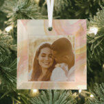 Chic Abstract Art Peach Watercolor Custom Photo Glass Ornament<br><div class="desc">This Abstract Watercolor Peach Paint Swirl Custom Photo Ornament captures the beauty of special moments with a soft, romantic watercolor swirl in peach tones. Perfect for commemorating a wedding, engagement, or anniversary, this ornament can be customized with your favorite photo, making it a heartfelt keepsake. The dreamy design adds an...</div>
