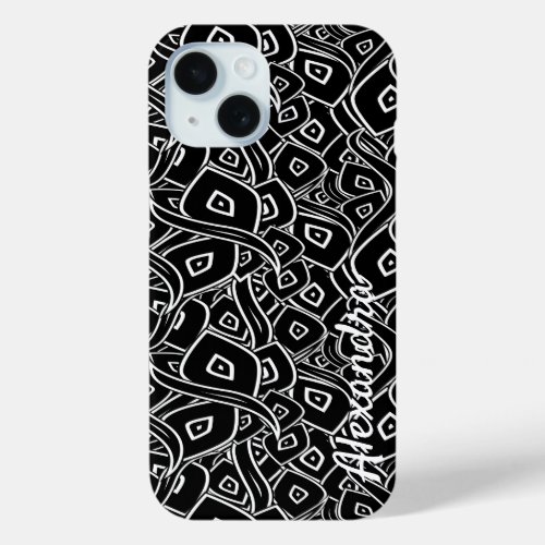 Chic Abstract black and white leaves pattern iPhone 15 Case