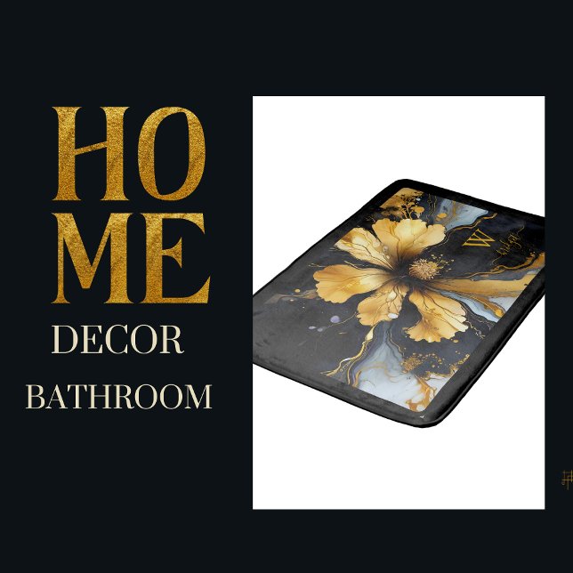 chic abstract black gold floral bath mat (Creator Uploaded)