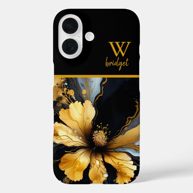 chic abstract black gold floral Case-Mate iPhone case (Back)