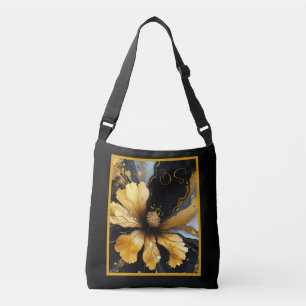 chic abstract black gold floral crossbody bag