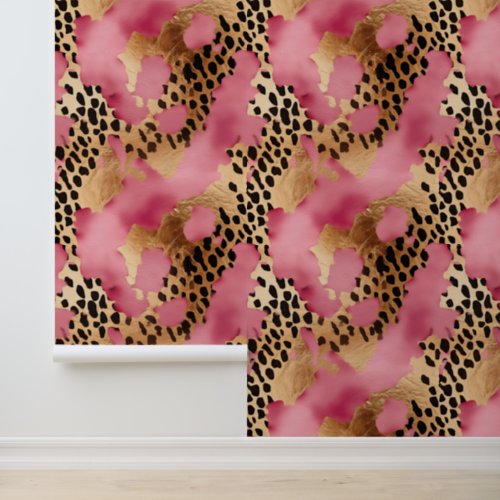 Chic Abstract Black Gold Pink Leopard   Wallpaper