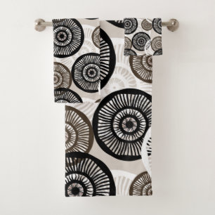 Chic Abstract Circle Pattern Neutral Bath Towel Set