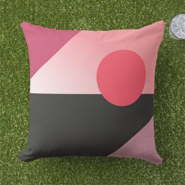 Chic Abstract Geometric pink Circles Art Pattern  Outdoor Pillow (Grass)