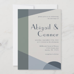 Chic Abstract Geometric Sage Navy Dusty Blue  Invitation
