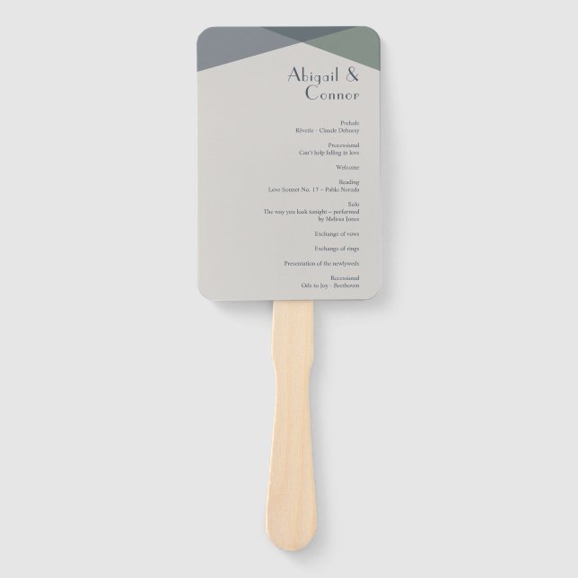 Chic Abstract Geometric Sage Navy Dusty Blue  Prog Hand Fan (Front)