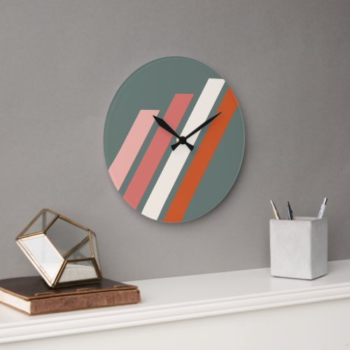 Chic Abstract Geometric Stripes Mosaic Art Pattern Large Clock