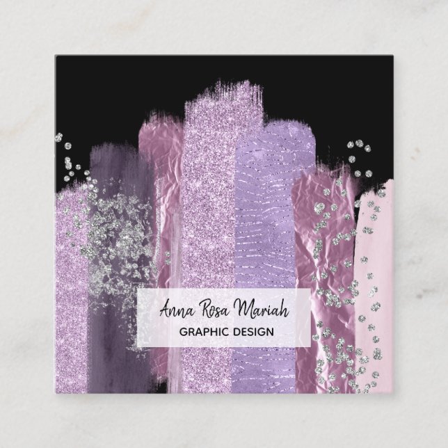 *~* Chic Abstract Girly Glitter Feminine Exciting Square Business Card (Front)