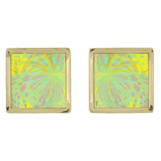 Chic Abstract Gold Butterfly Yellow Violet Cufflinks