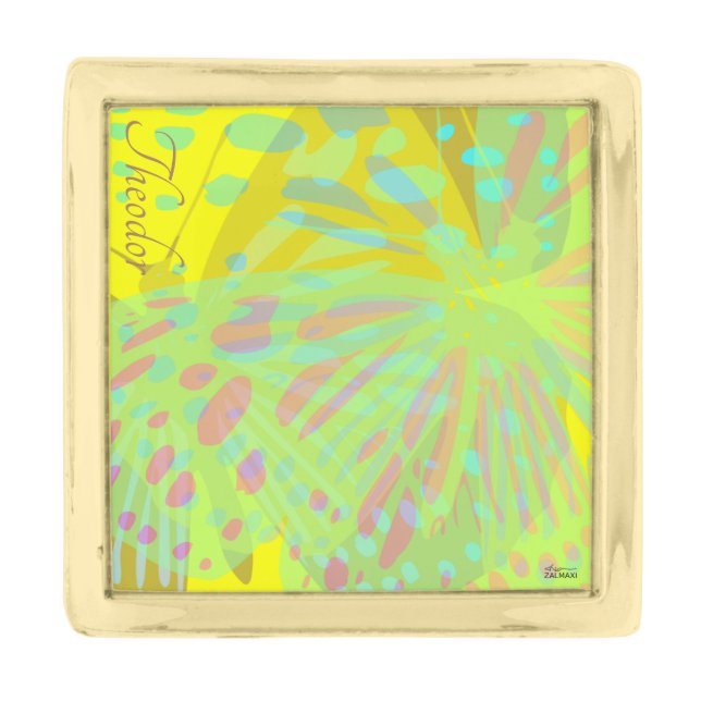 Chic Abstract Gold Butterfly Yellow Violet Gold Finish Lapel Pin (Front)