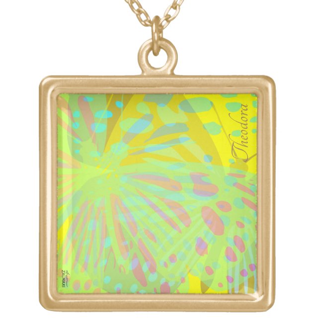 Chic Abstract Gold Butterfly Yellow Violet Gold Plated Necklace (Front)