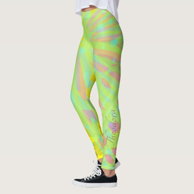 Chic Abstract Gold Butterfly Yellow Violet Leggings (Left)