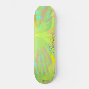 Chic Abstract Gold Butterfly Yellow Violet Pattern Skateboard