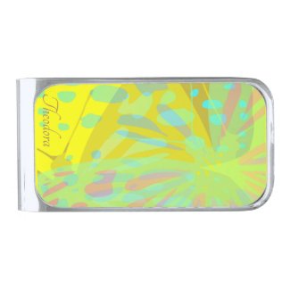 Chic Abstract Gold Butterfly Yellow Violet Silver Finish Money Clip