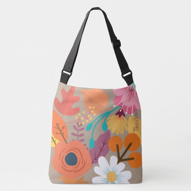 Chic Abstract Gold Leaf Colorful Flower Crossbody Bag (Front)