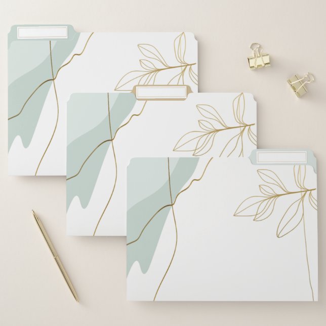Chic Abstract Green and Gold Floral File Folder (Set)