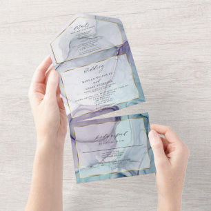 Chic Abstract Ink Amethyst Teal All In One Invit Invitation