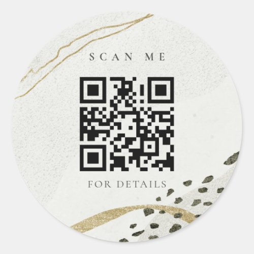 Chic Abstract Ivory Gold Black Grey Stone QR Code Classic Round Sticker
