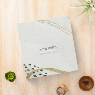 Chic Abstract Ivory Gold Black Grey Stone Texture 3 Ring Binder