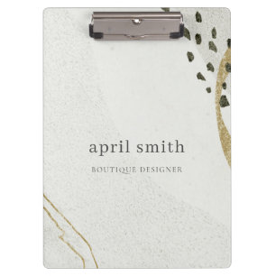Chic Abstract Ivory Gold Black Grey Stone Texture Clipboard